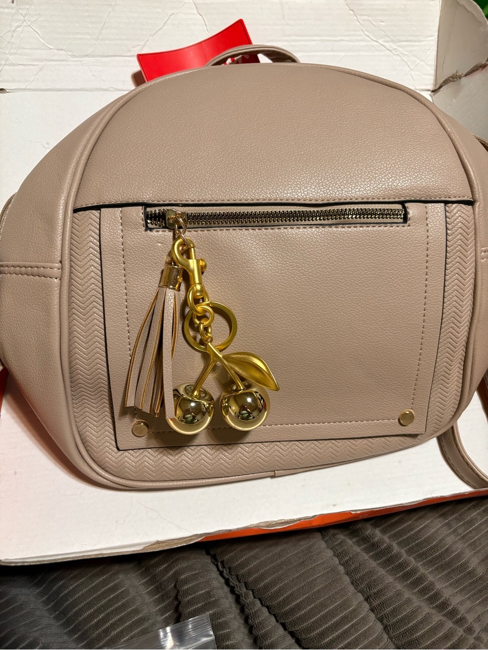 Montana West Taupe Backpack with Gold Cherry Bag Charm